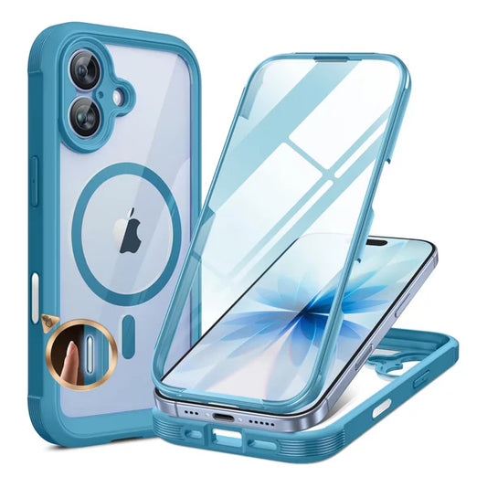 iPhone 17 360° Full Protection Case (Blue) with Built-in Screen Protector & Camera Protection – Shockproof Front + Back Cover