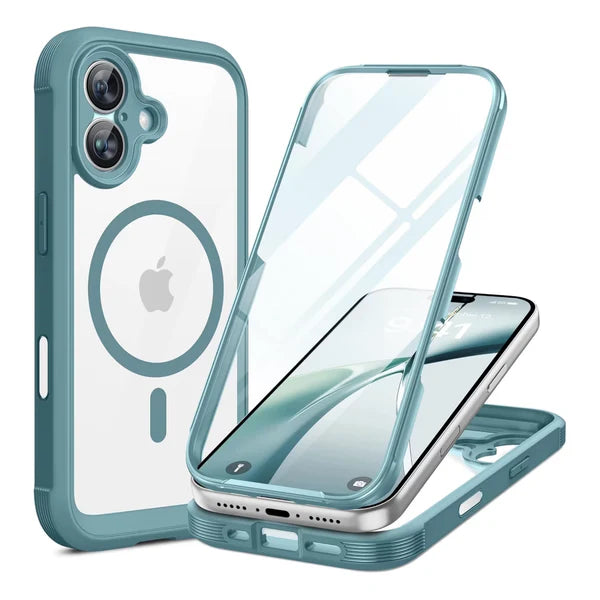 iPhone 17 360° Full Protection Case (Green) with Built-in Screen Protector & Camera Protection – Shockproof Front + Back Cover