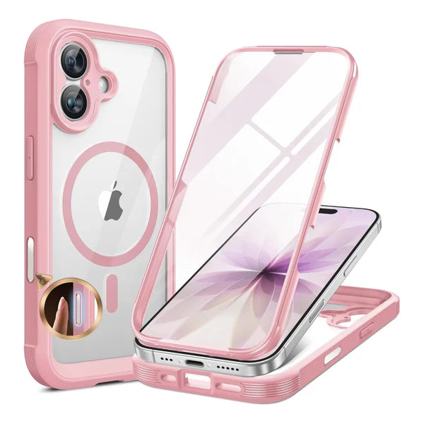 iPhone 17 360° Full Protection Case (Pink) with Built-in Screen Protector & Camera Protection – Shockproof Front + Back Cover