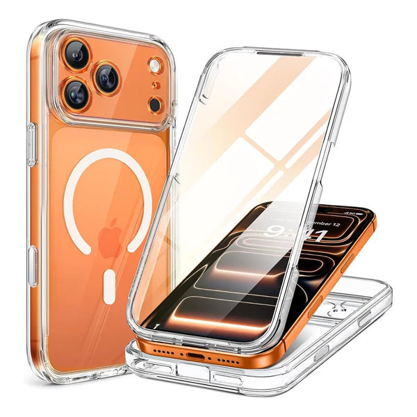 iPhone 17 Pro 360° Full Protection Clear Case with Built-in Screen Protector & Camera Protection – Shockproof Front + Back Cover