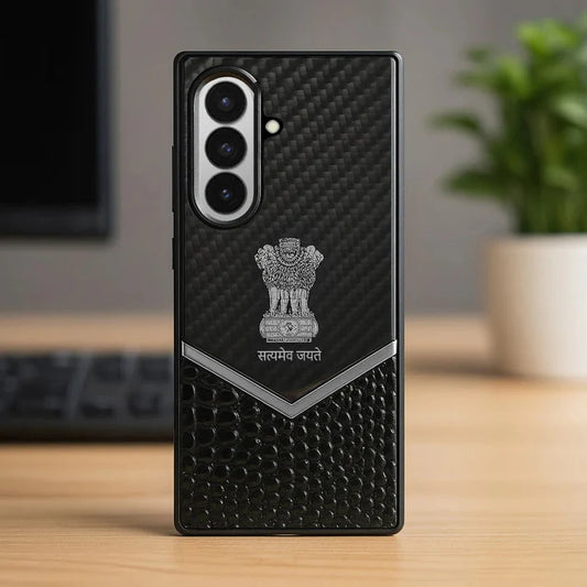 Samsung Galaxy Z Fold 7 “Satyamev Jayate” Croc Texture Carbon Pattern Case – Premium Printed Logo Cover with Shockproof Protection