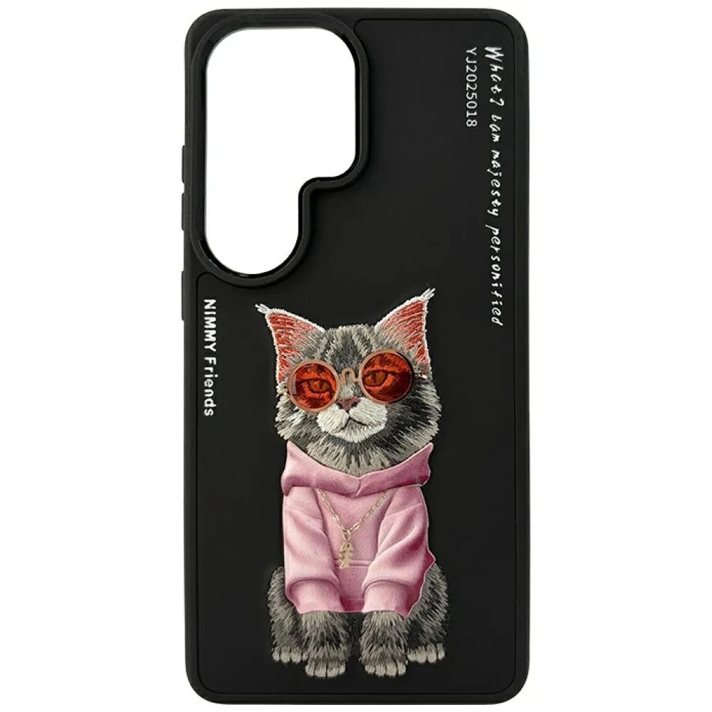 Nimmy Cool Cat Glasses Designer Case for Samsung Galaxy S26 Ultra – Black Cartoon Cover with Shockproof Protection & Anti-Slip Grip