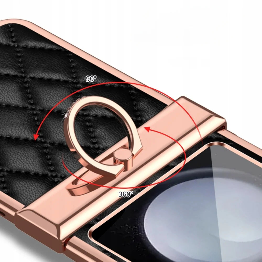 Samsung Galaxy Z Flip 6 GKK Cushion Leather Case – Magnetic Hinge Protection, Ring Holder & Back Screen Glass Cover
