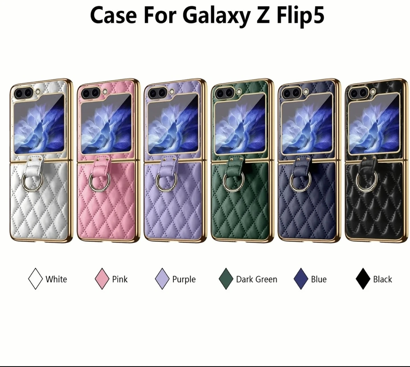 Samsung Galaxy Z Flip 5 Leather Case with Gold Ring Holder – Stylonic Premium Back Cover Slim Shockproof Protective Case