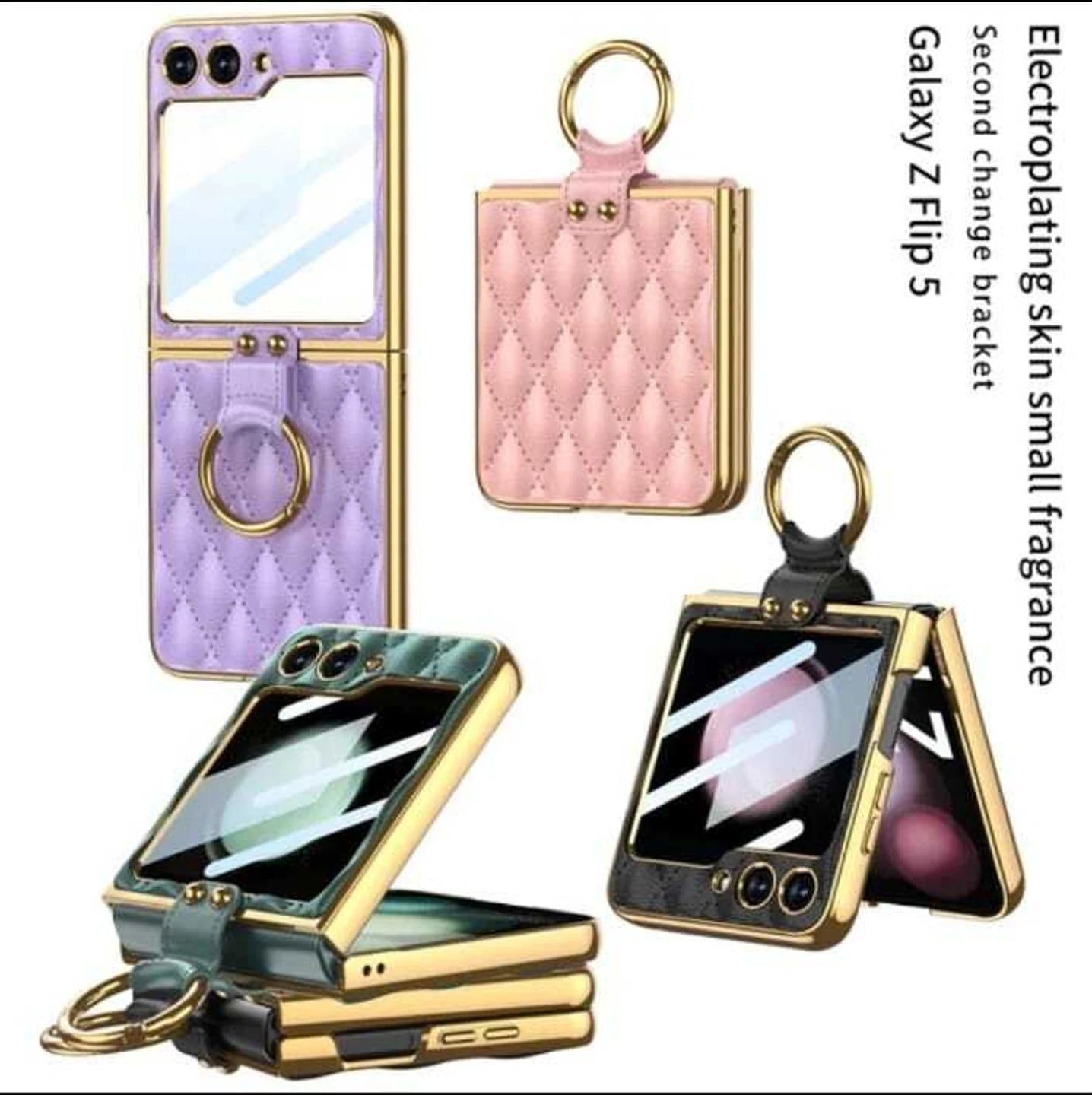 Samsung Galaxy Z Flip 5 Leather Case with Gold Ring Holder – Stylonic Premium Back Cover Slim Shockproof Protective Case